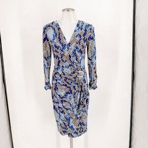 Cache Blue and Tan Snake Patterned Long Sleeve Dress